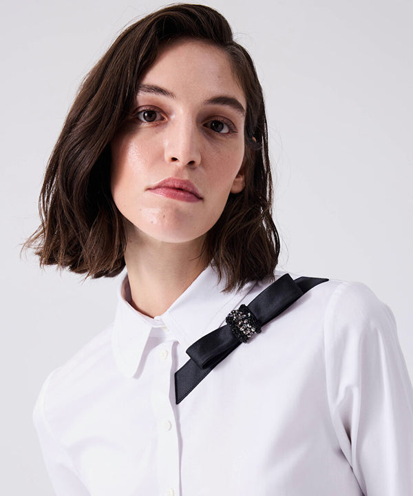 Machka Contrast Ribbon Shirt White