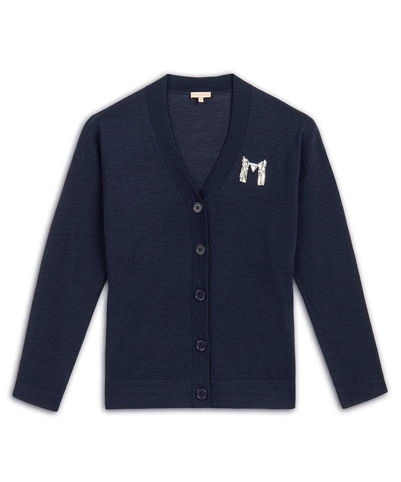 Machka Logo Embroidered Knit Cardigan Navy