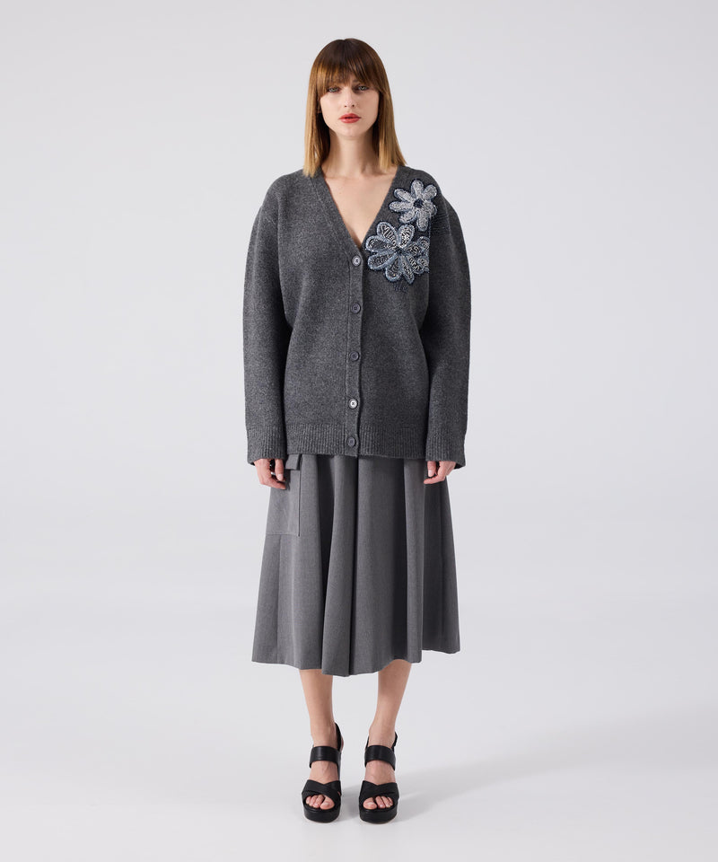 Machka Cardigan With Floral Module Embroidery Anthracite