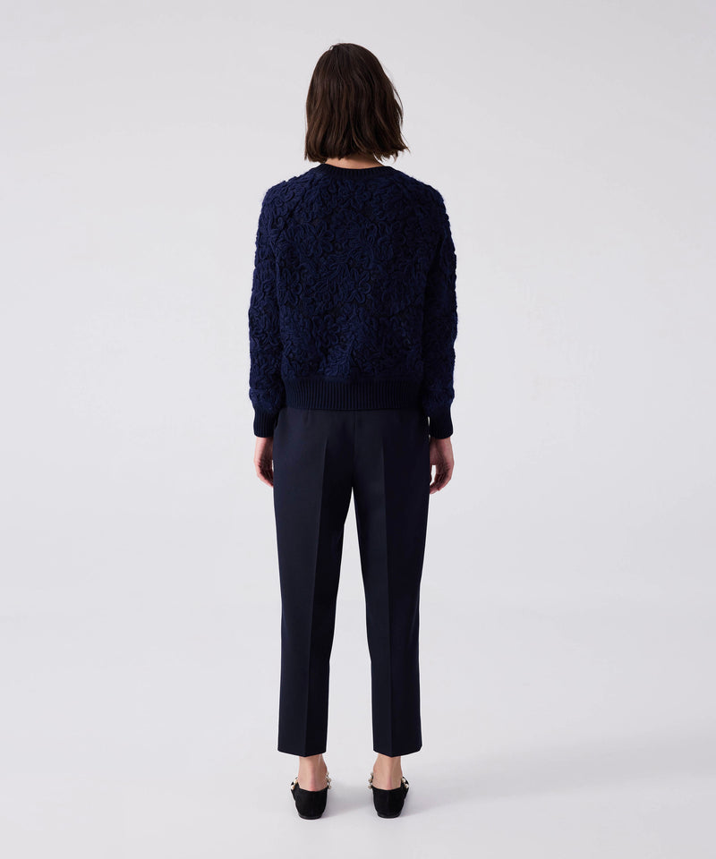 Machka Cardigan With Wool Embroidery On Lace Navy