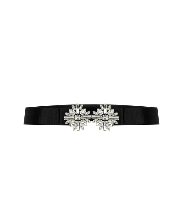 Machka Crystal Stone Embroidered Belt Black