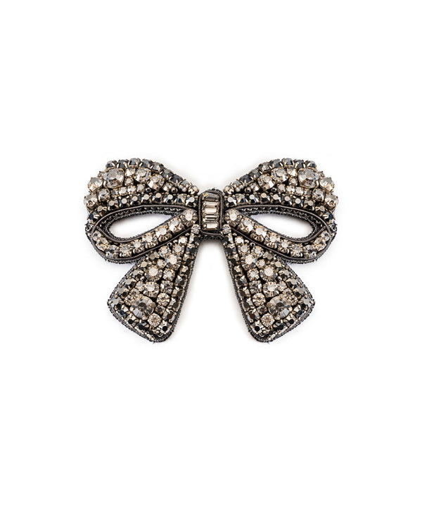 Machka Crystal Stone Bow Brooch Black