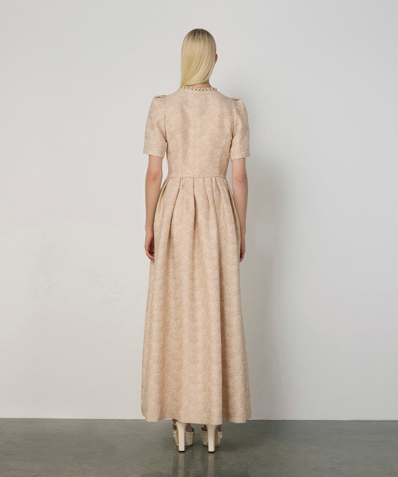 Machka Pleated Waist Jacquard Dress Off White