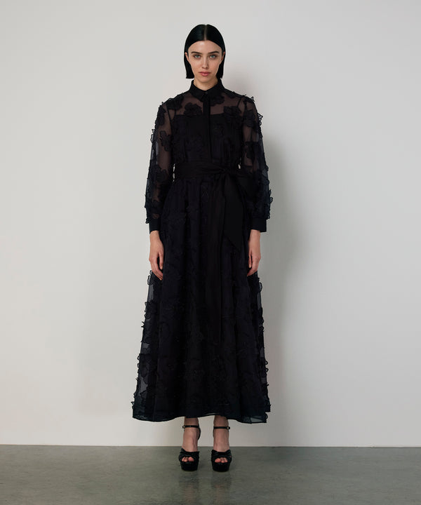 Machka Floral Applique Dress Black