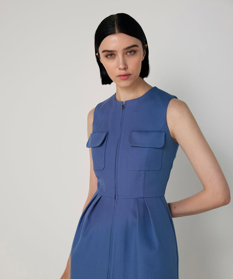 Machka Pocketed Pleated Dress Blue