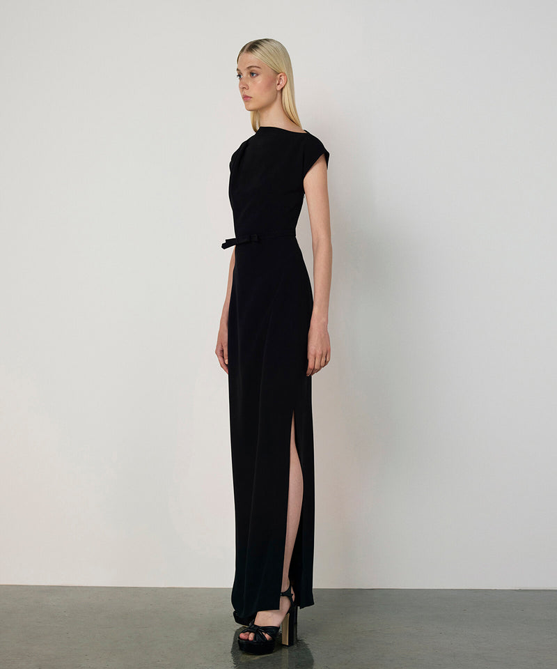 Machka Belted Crepe Dress Black