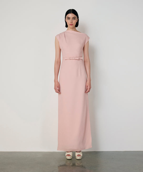 Machka Belted Crepe Dress Powder