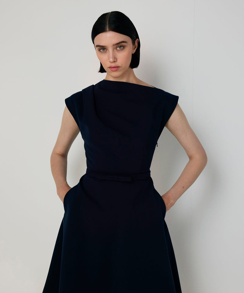 Machka Boat Neck Dress With Bow Detail Navy