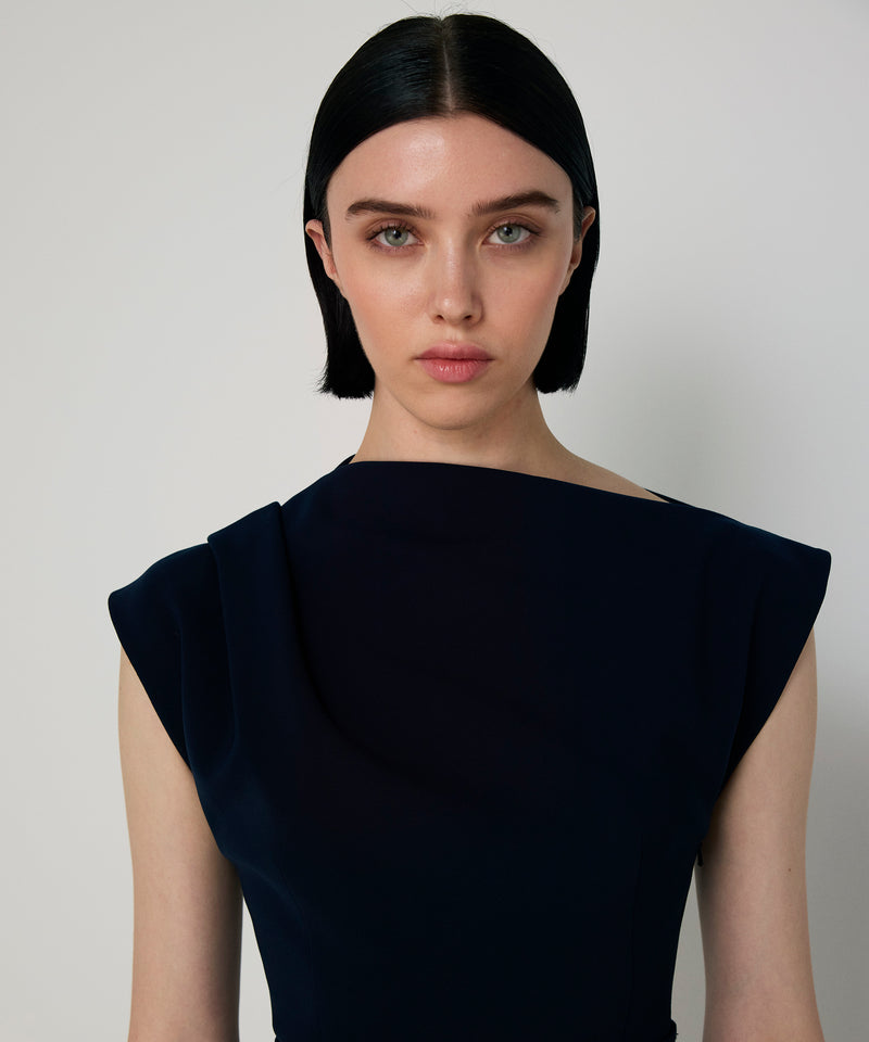 Machka Boat Neck Dress With Bow Detail Navy