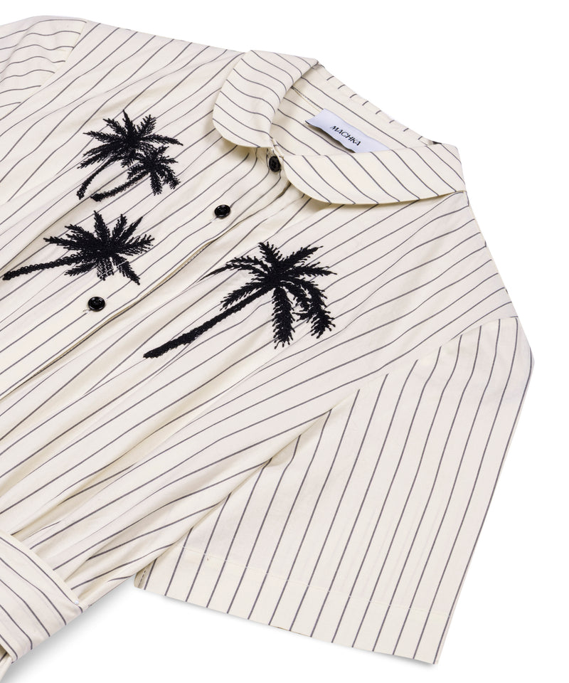 Machka Palm Embroidered Shirt Dress Beige