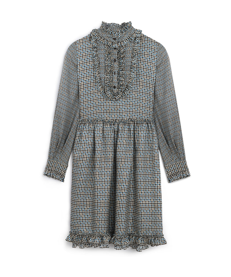 Machka Houndstooth Pattern Silk Dress Navy