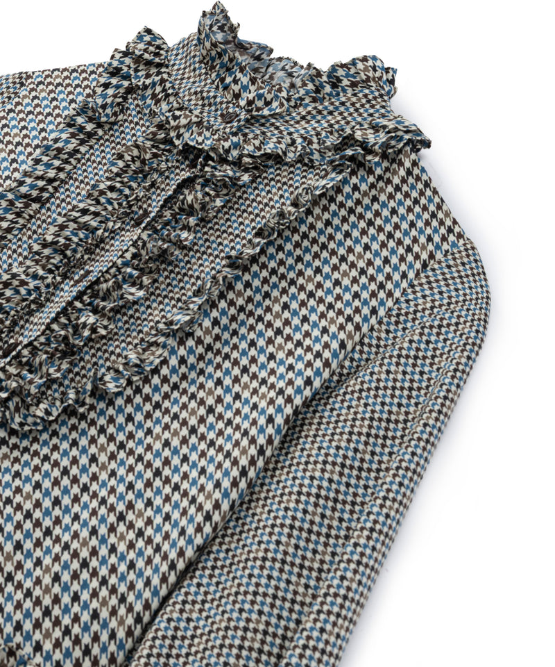 Machka Houndstooth Pattern Silk Dress Navy