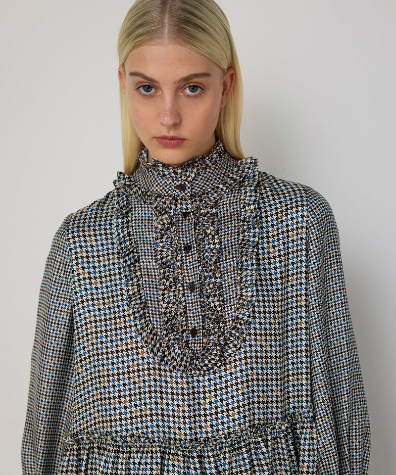Machka Houndstooth Pattern Silk Dress Navy