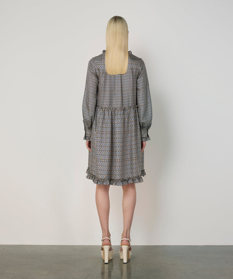 Machka Houndstooth Pattern Silk Dress Navy
