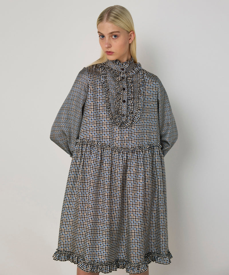 Machka Houndstooth Pattern Silk Dress Navy