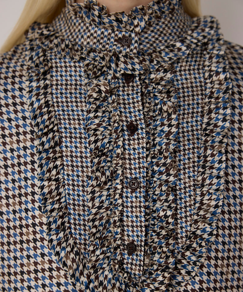 Machka Houndstooth Pattern Silk Dress Navy