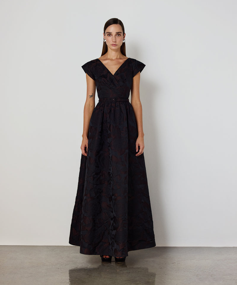Machka Brocade Dress With Belt Black
