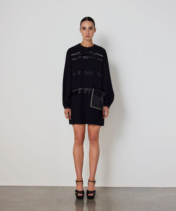 Machka Bow-Appliquéd And Strass-Striped Dress Black