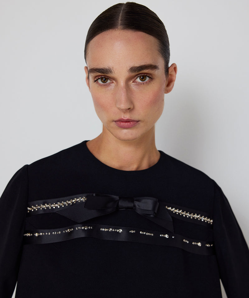 Machka Bow-Appliquéd And Strass-Striped Dress Black