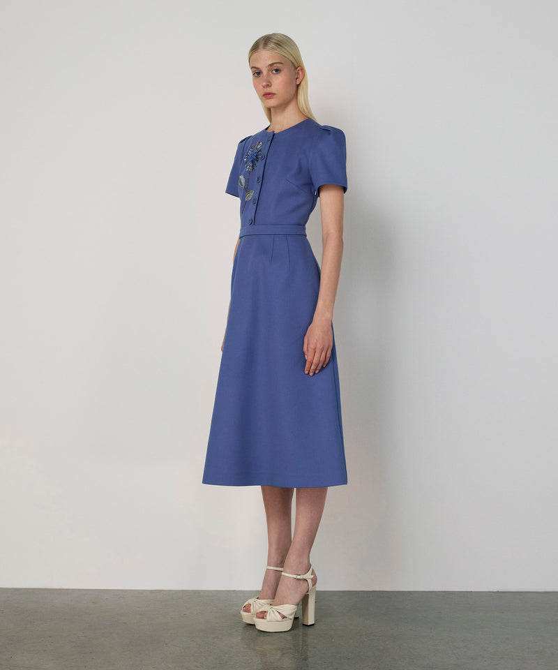 Machka Floral Embroidered A-Line Dress Blue