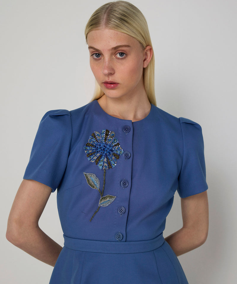 Machka Floral Embroidered A-Line Dress Blue