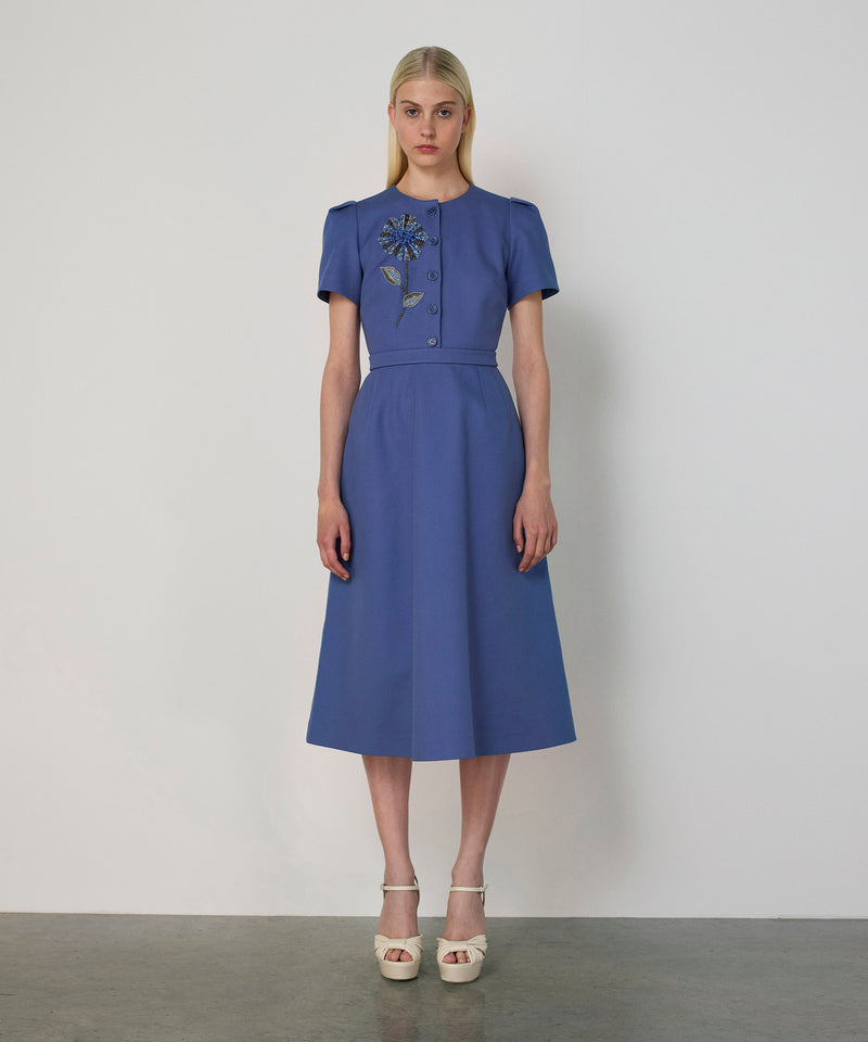 Machka Floral Embroidered A-Line Dress Blue