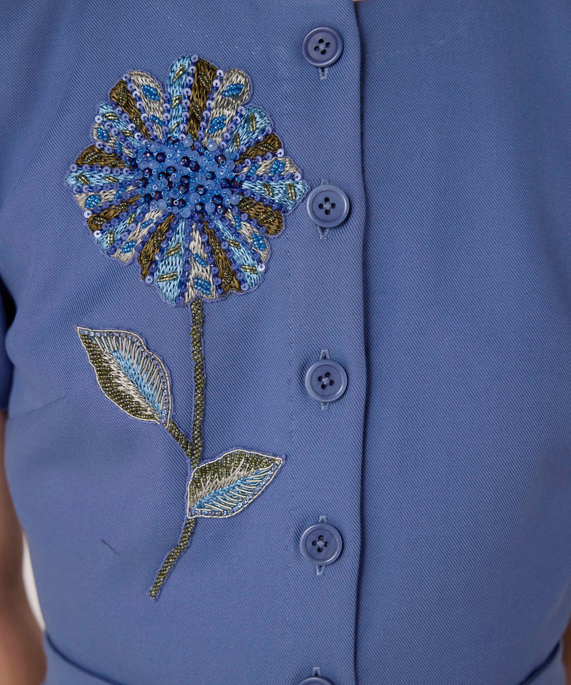 Machka Floral Embroidered A-Line Dress Blue