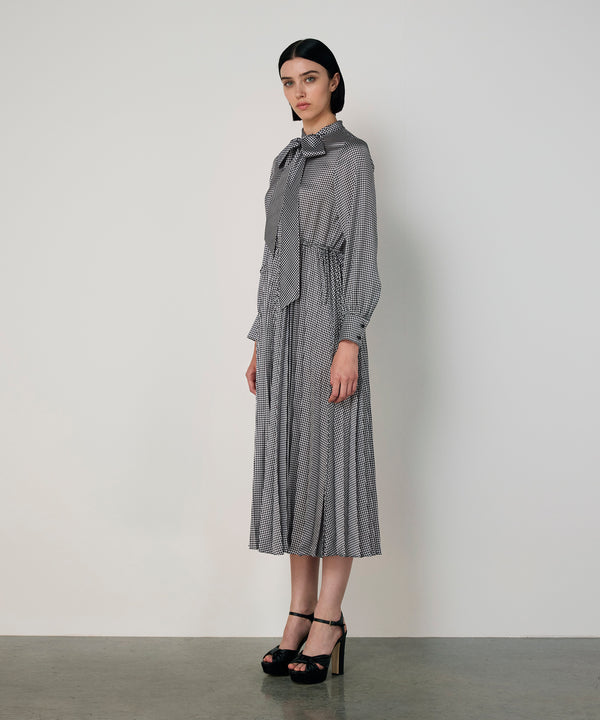 Machka Patterned Dress With Tie Neck Black