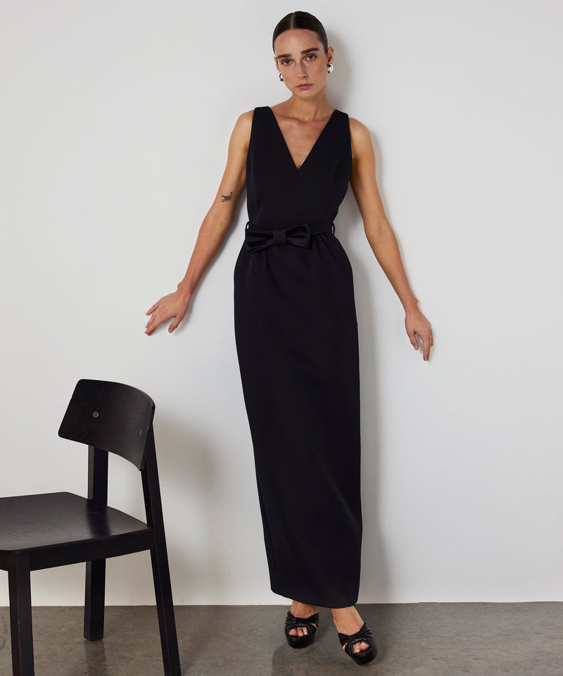 Machka Belted V-Neck Dress Black