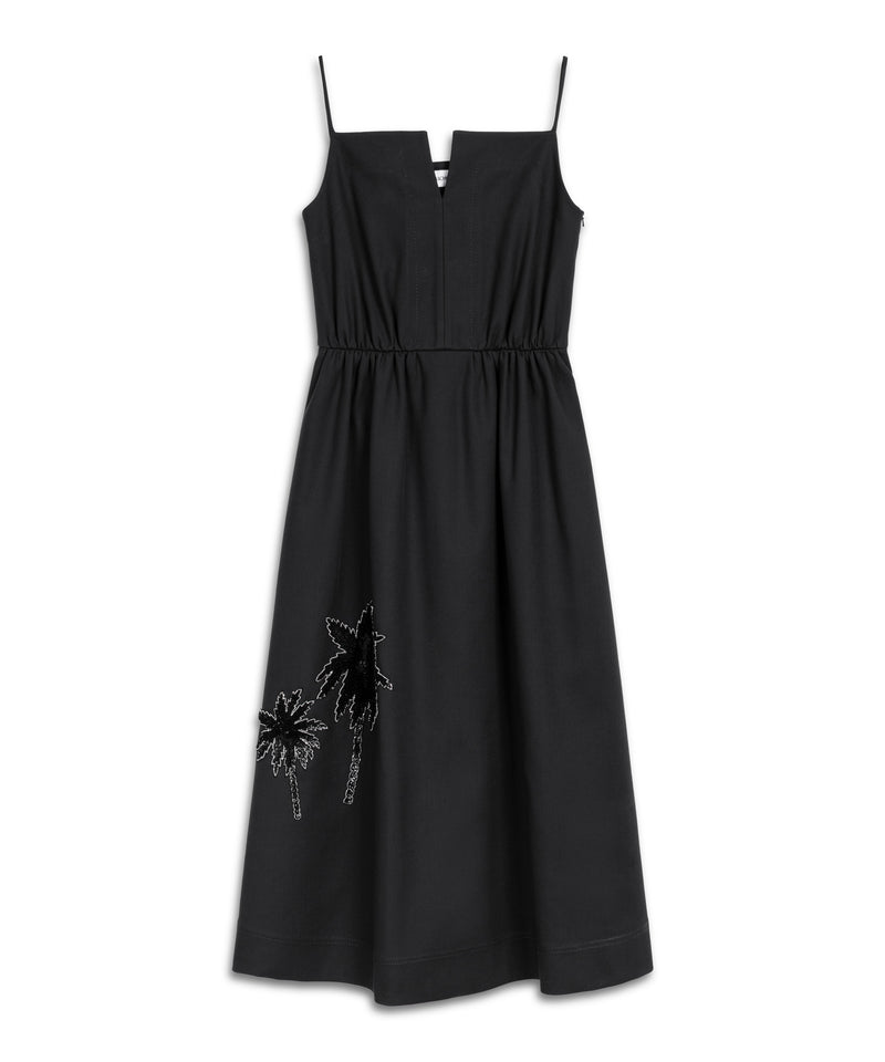 Machka Palm Embroidered Midi Dress Black