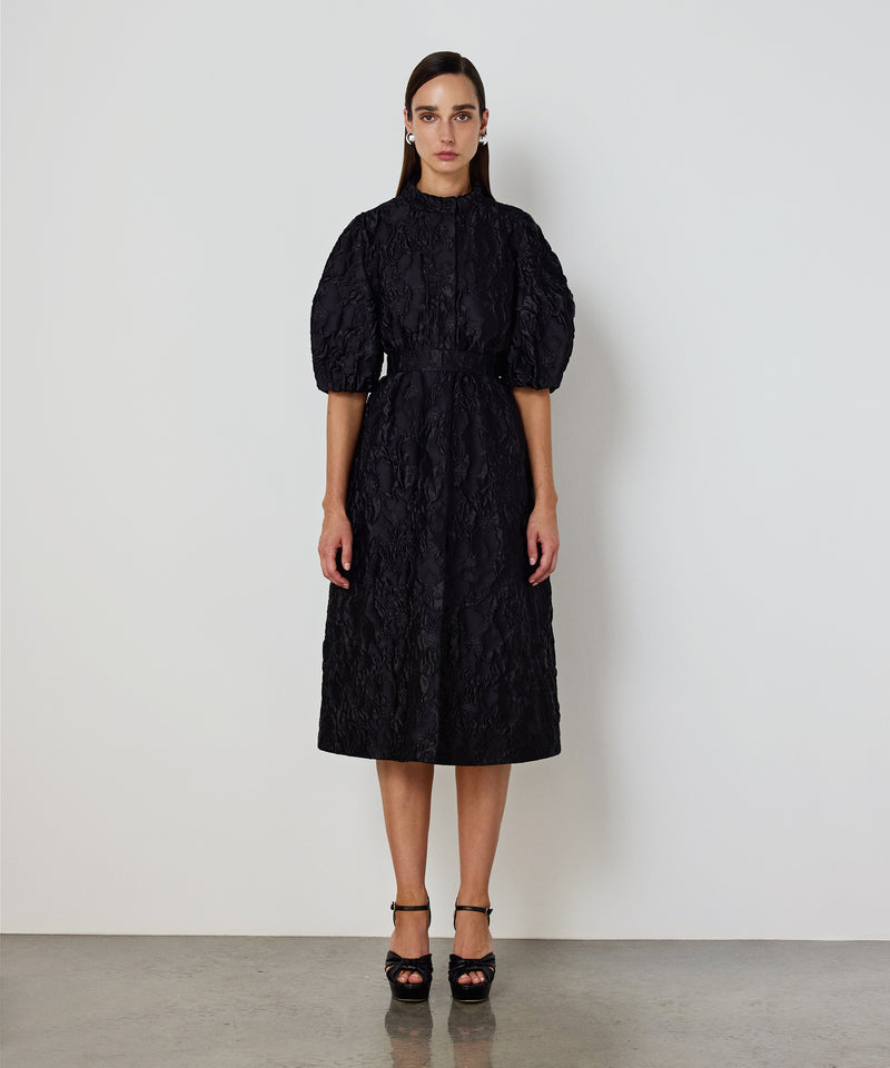 Machka Jacquard Balloon-Sleeve Dress Black