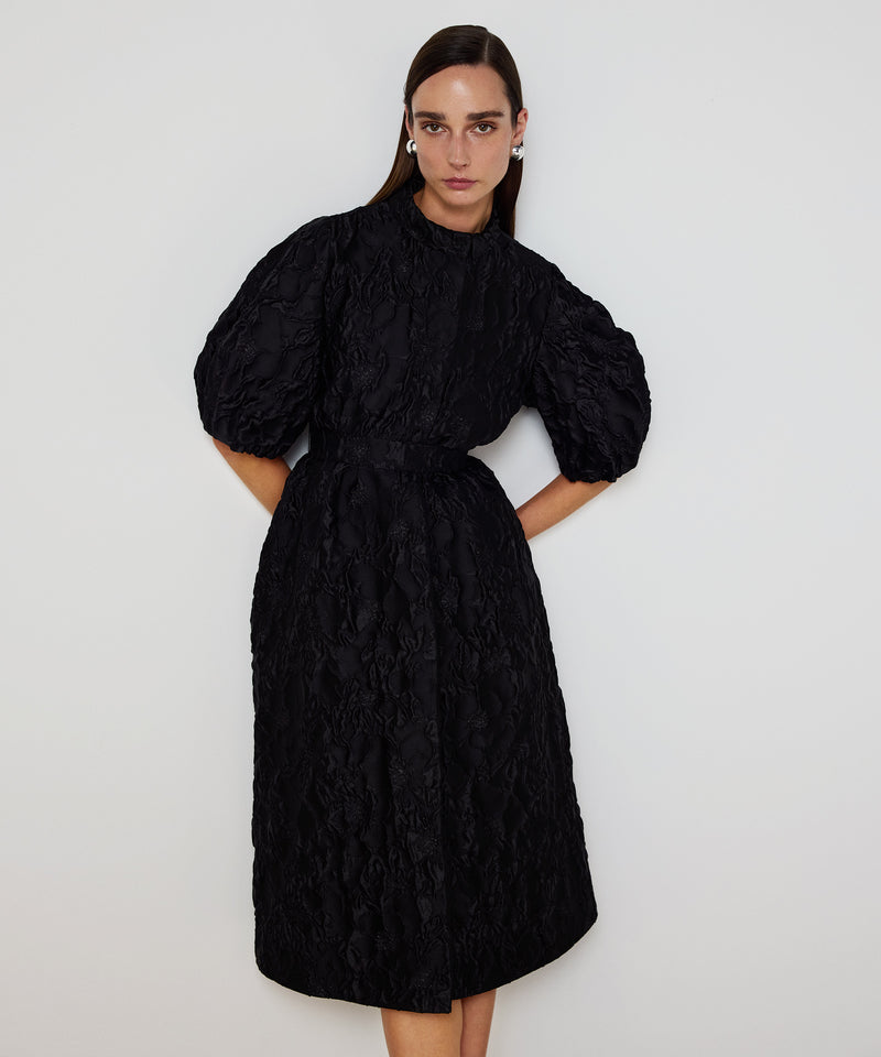 Machka Jacquard Balloon-Sleeve Dress Black