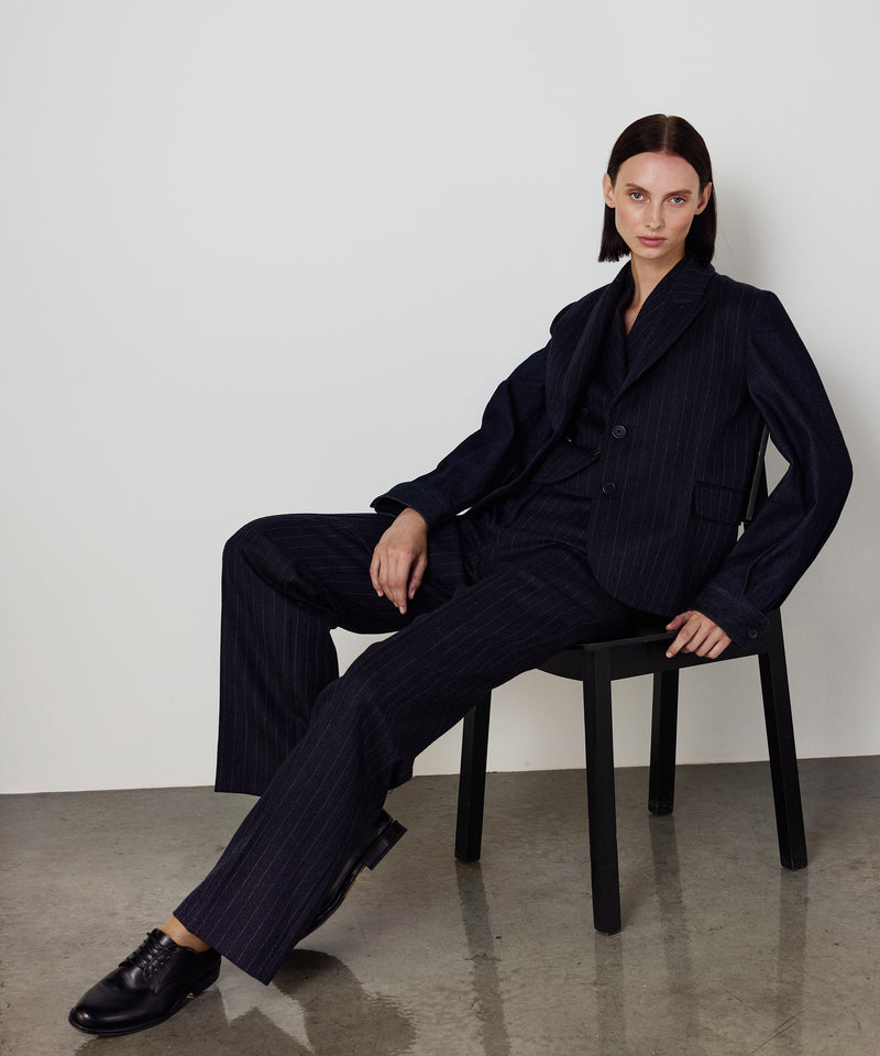 Machka Striped Wool Trousers Navy