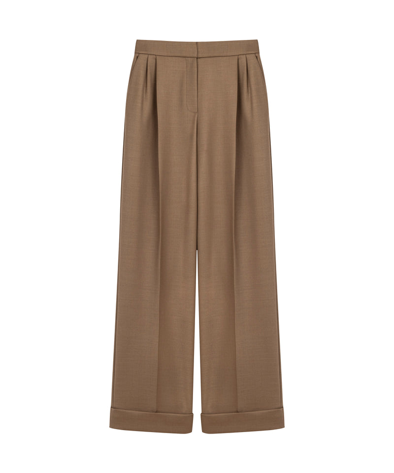 Machka Pleated Wide Leg Fit Trousers Dark Beige