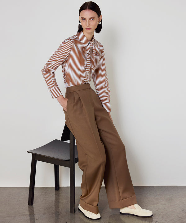Machka Pleated Wide Leg Fit Trousers Dark Beige