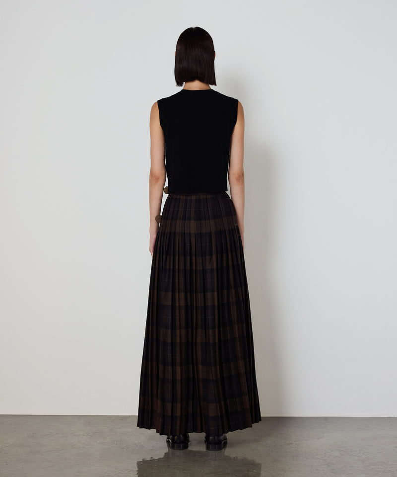 Machka Plaid Skirt With Belt Accessory Dark Brown