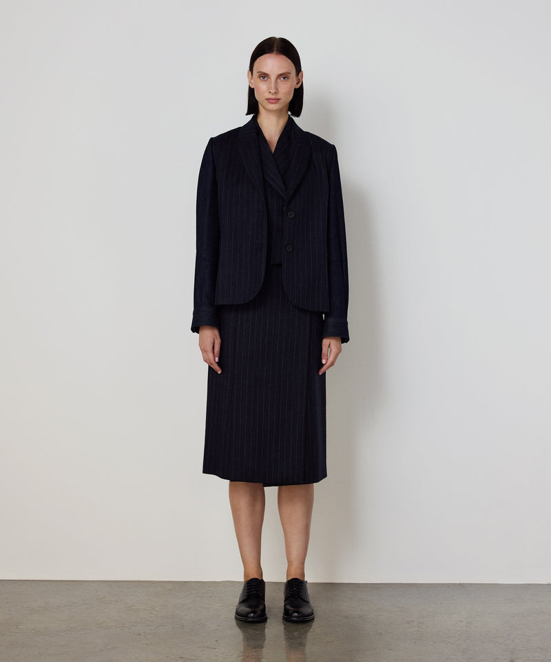 Machka Pinstripe Wool Skirt Navy