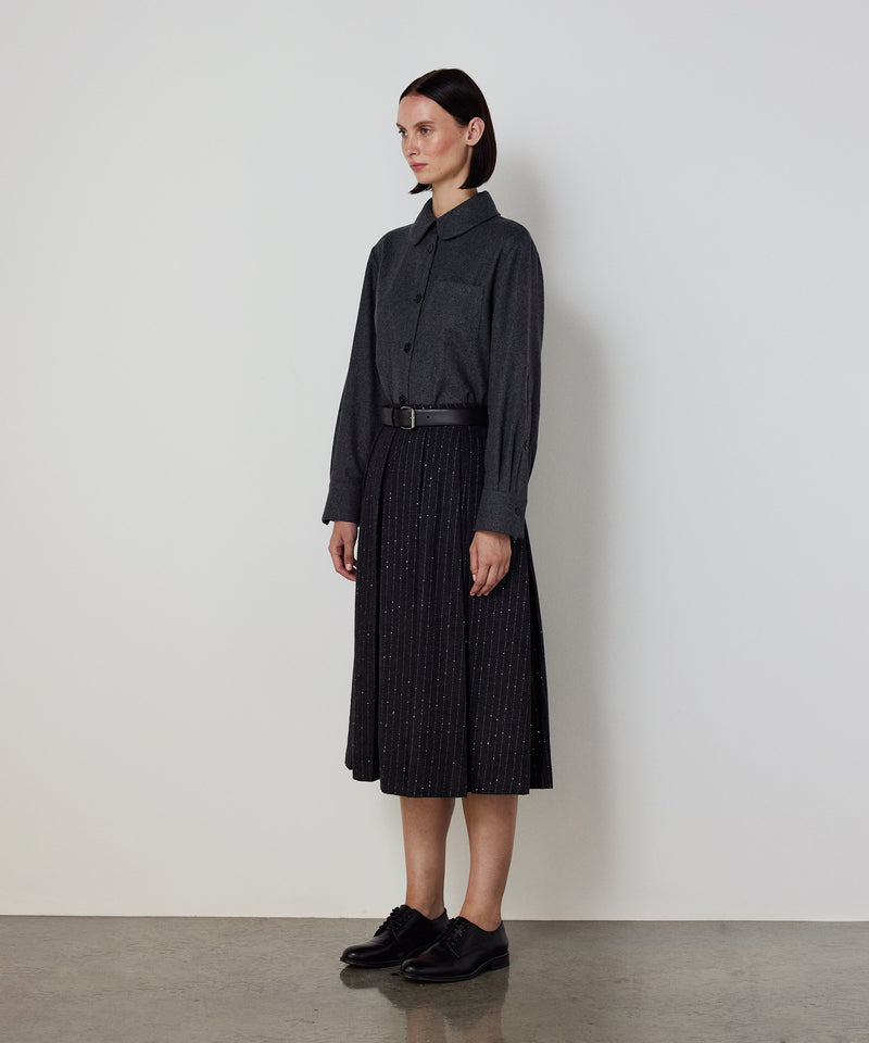 Machka Metallic-Thread Midi Skirt Anthracite