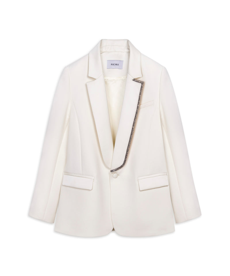 Machka Asymmetric Embroidered Blazer Ecru