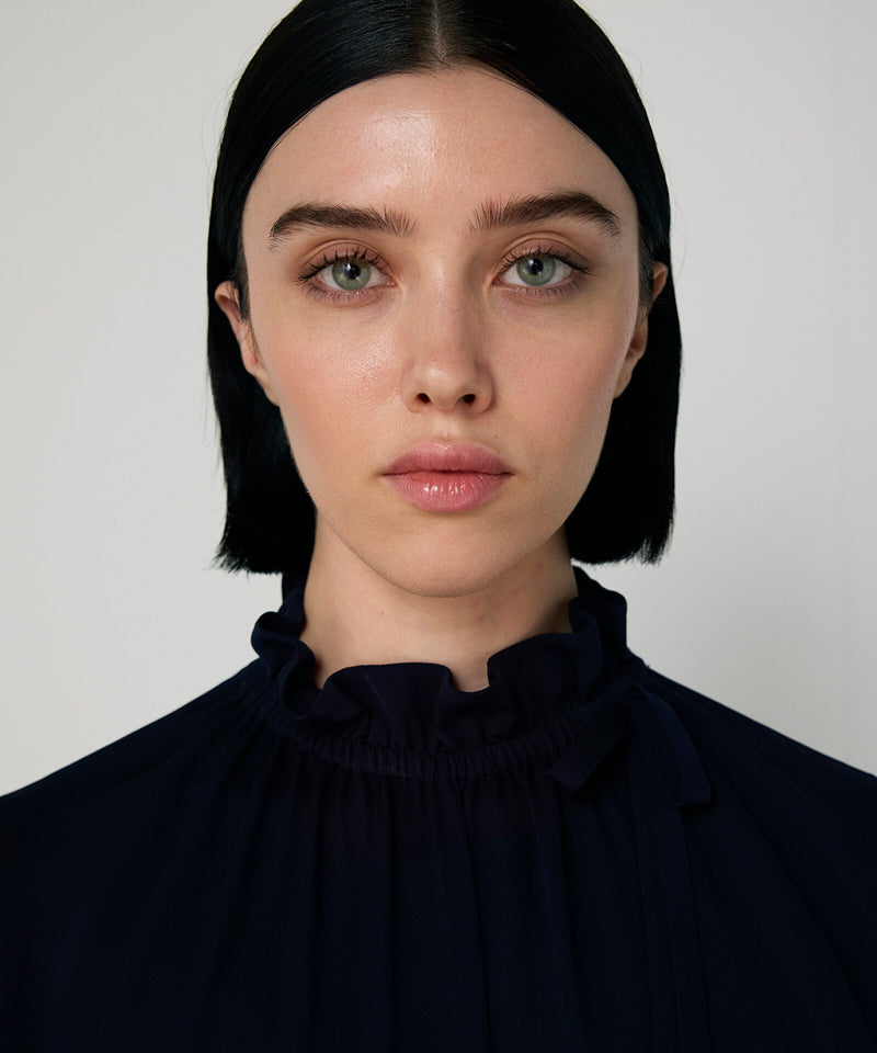 Machka Silk Blouse With Tie Collar Navy