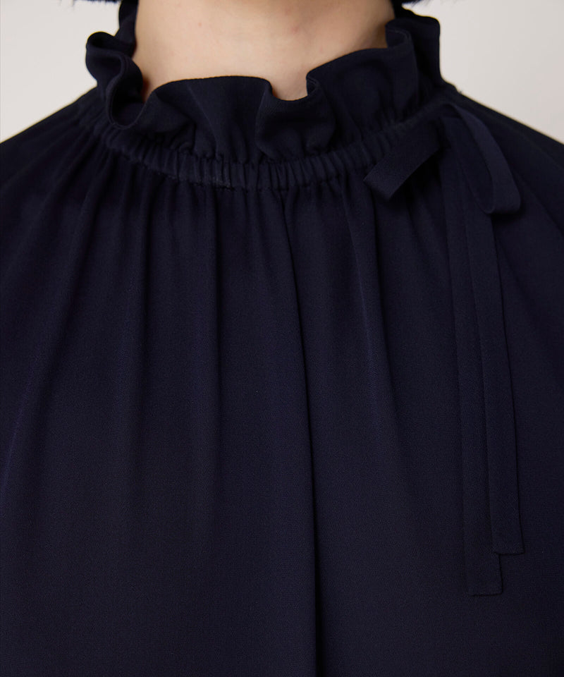 Machka Silk Blouse With Tie Collar Navy