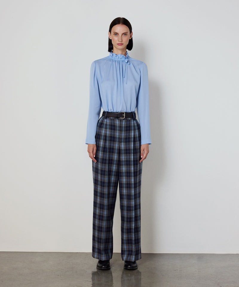 Machka Silk Blouse With Tie Collar Blue