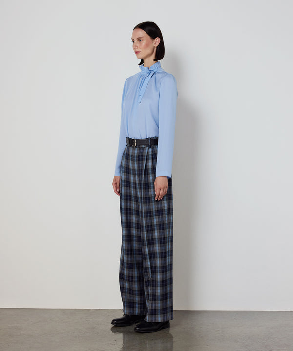 Machka Silk Blouse With Tie Collar Blue