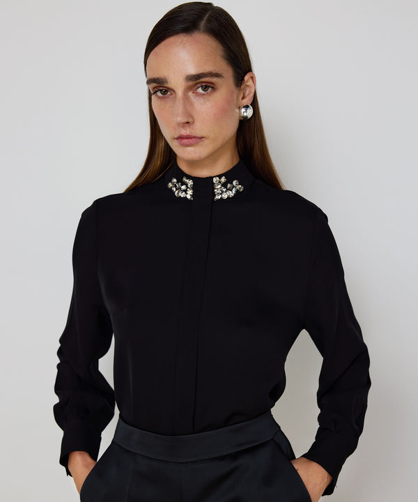 Machka Blouse With Strass Stone Embellishments Black