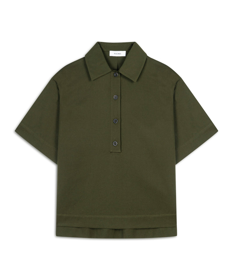 Machka Shirt Collar Poplin Blouse Dark Green