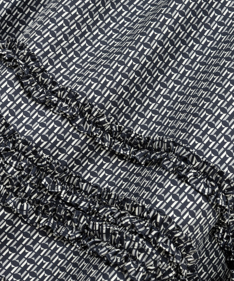 Machka Monogram Print Silk Blouse Navy