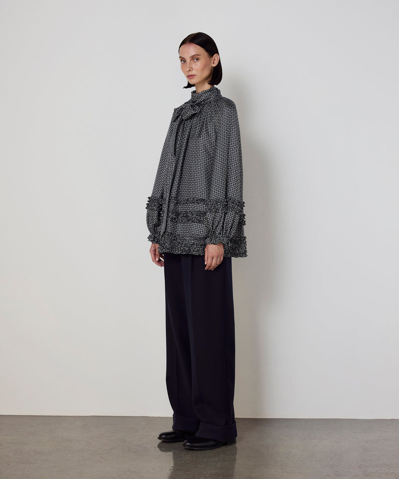 Machka Monogram Print Silk Blouse Navy