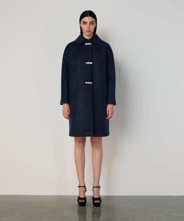 Machka Coat With Metal Bow Buttons Marling Blue