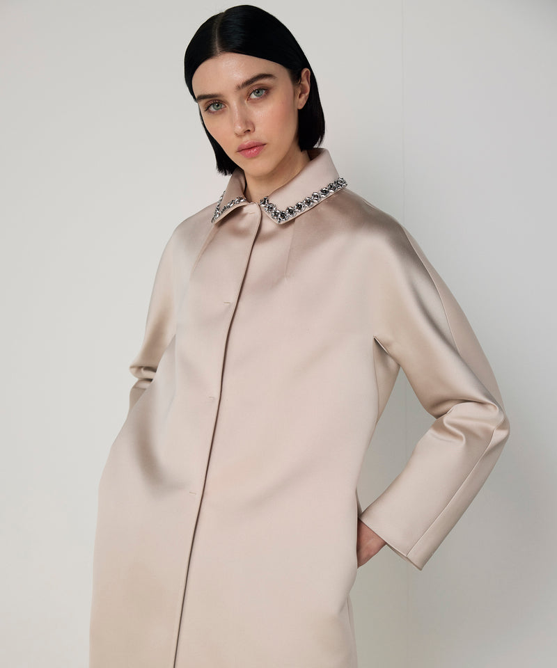 Machka Satin Duchess Coat With Strass Stones Champagne