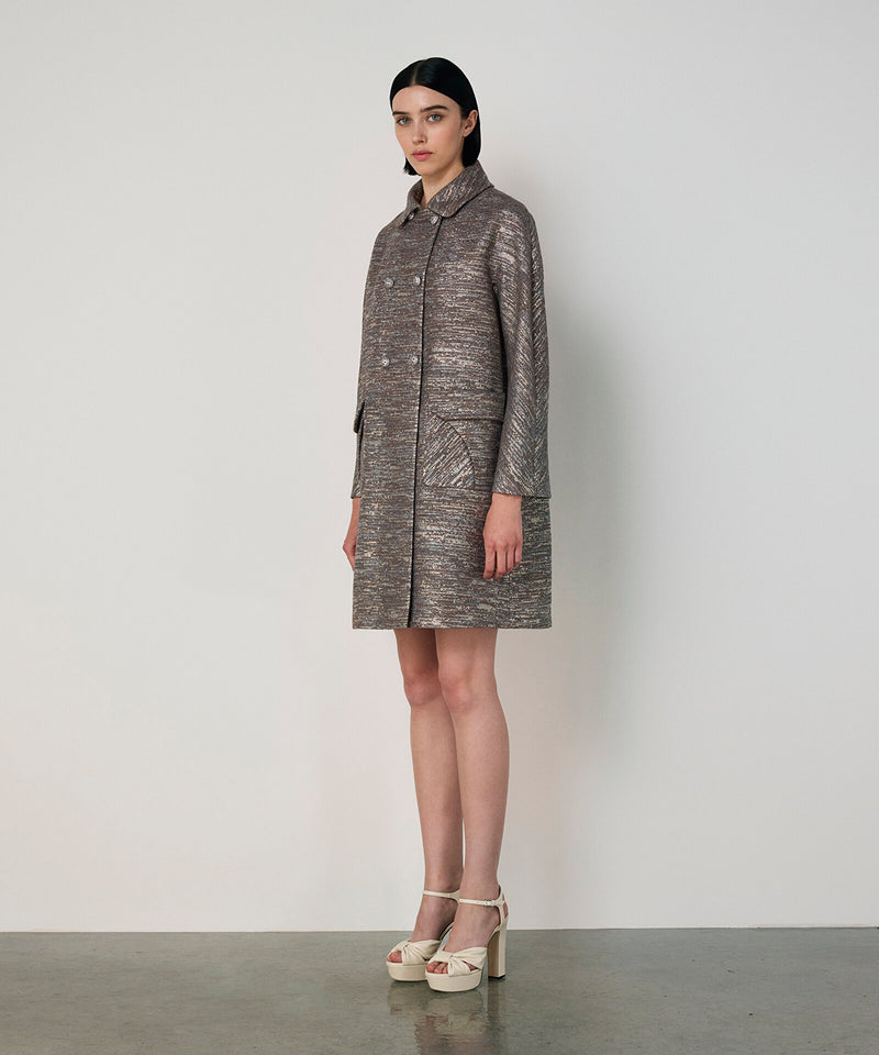Machka Crystal Stone Jacquard Overcoat Beige